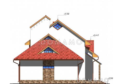 Проект одноэтажного дома с мансардным этажом и встроенным гаражом / Фасад 2
