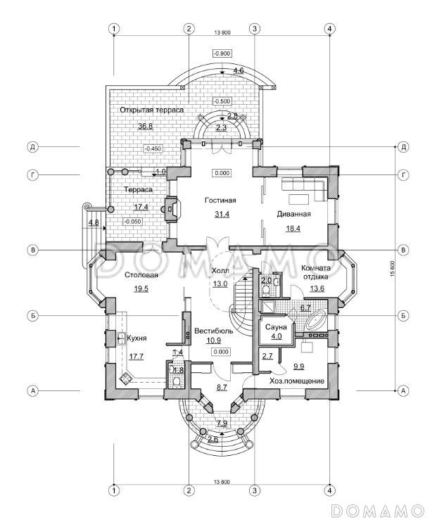 Проект изящного и просторного коттеджа / План 1 этажа