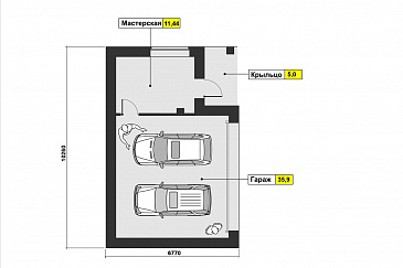 Проект гаража на две машины с мастерской / План 1 этажа