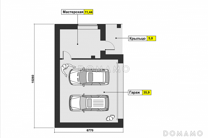 Проект гаража на две машины с мастерской / План 1 этажа