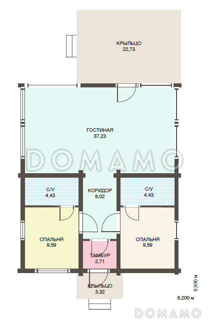 Проект одноэтажного дома из клееного бруса общей площадью 100 м. кв. / План 1 этажа