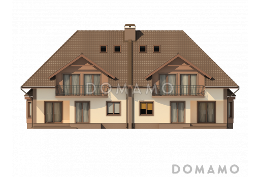 Проект двухэтажных домов-близнецов из газобетона с гаражом и чердаком / Фасад 1