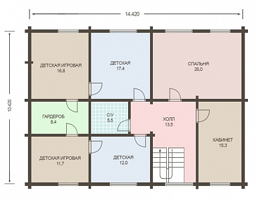 Проект деревянного дома из клееного бруса с встроенным гаражом / План мансардного этажа Проект деревянного дома из клееного бруса с встроенным гаражом / План мансардного этажа