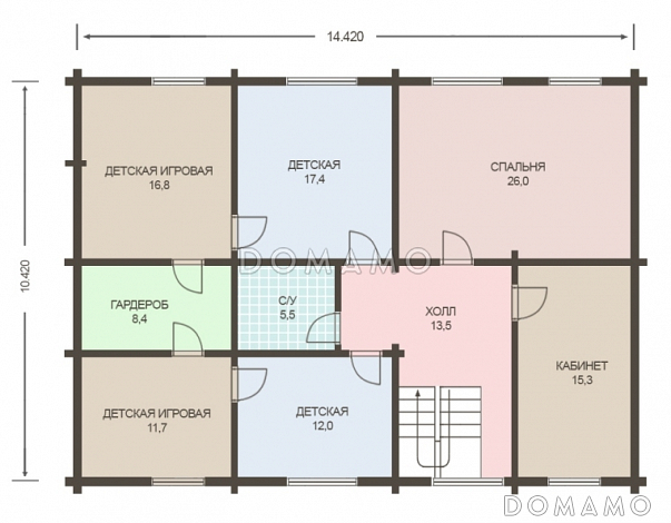 Проект деревянного дома из клееного бруса с встроенным гаражом / План мансардного этажа Проект деревянного дома из клееного бруса с встроенным гаражом / План мансардного этажа