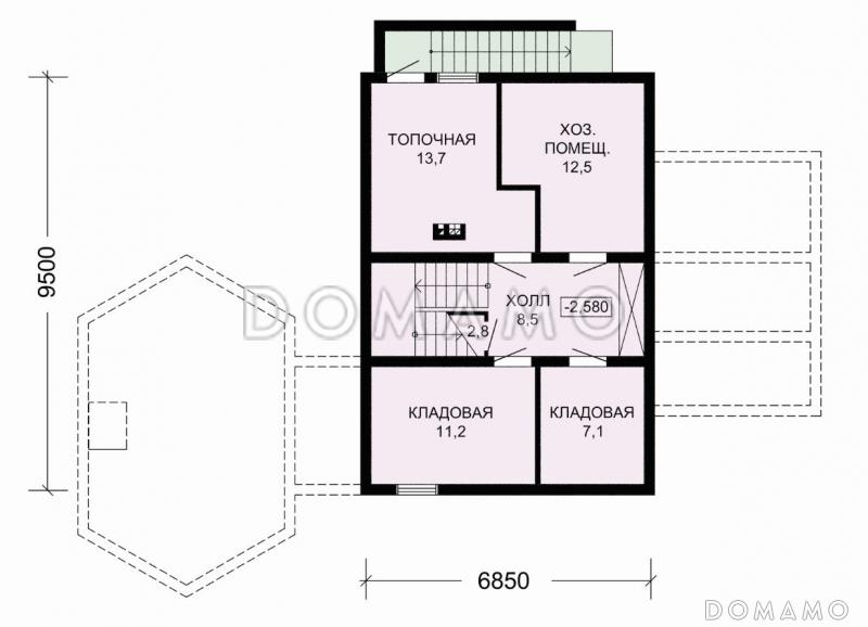 Проект великолепного загородного дома с чудесной верандой и открытой террасой / План цокольного этажа