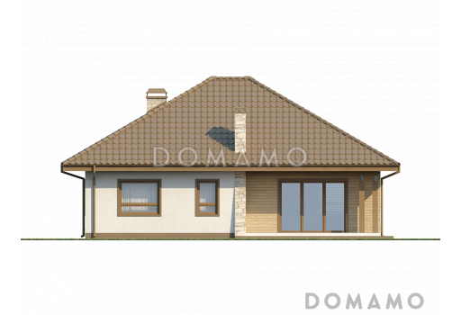 Проект одноэтажного дома из газобетона с просторной гостиной, большим гаражом и двумя спальнями / Фасад 2