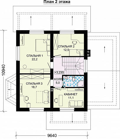 Проект дома из газобетона с спальней на первом этаже / План мансардного этажа