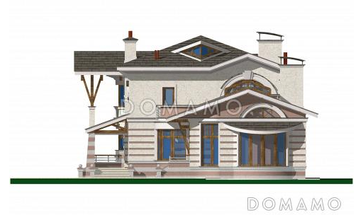 Проект коттеджа с двусветной гостиной и бассейном с сауной / Фасад 3