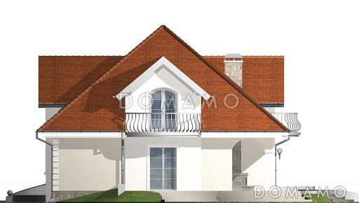 Проект одноэтажного мансардного дома из газобетона с двумя балконами и барбекю на террасе  / Фасад 1