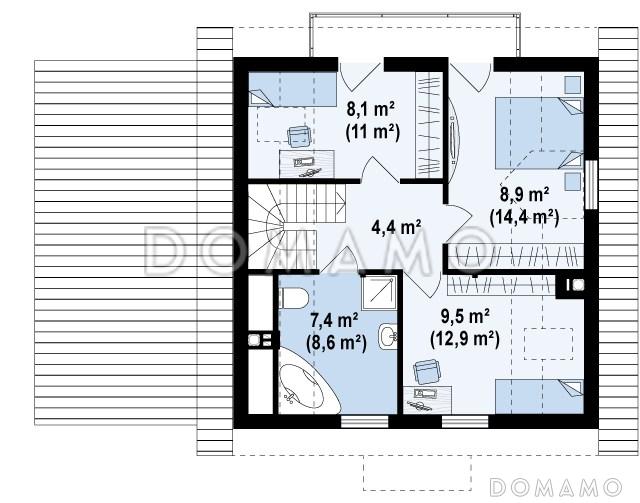 Проект одноэтажного дома из кирпича с мансардным этажом и гаражом / План мансардного этажа