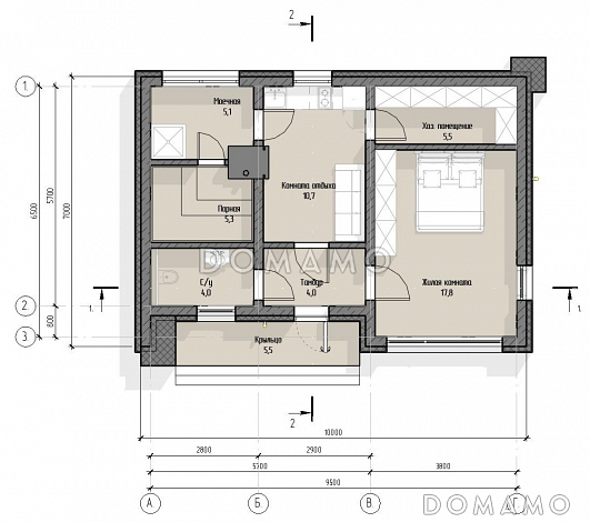 Проект современной бани с жилой комнатой и хозблоком / План 1 этажа Проект современной бани с жилой комнатой и хозблоком / План 1 этажа