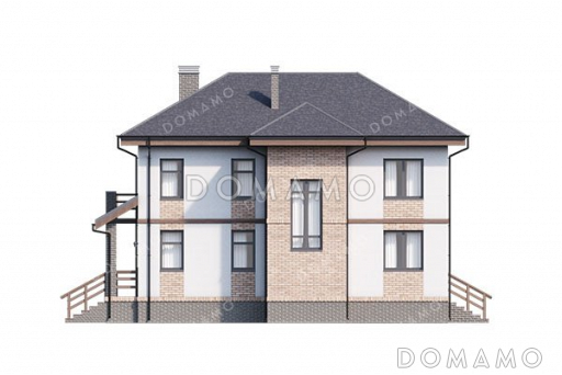 Проект двухэтажного дома с террасой и тремя спальнями / Фасад 3