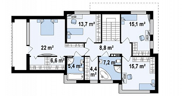 Проект двухэтажного дома из газобетона в стиле модерн, с четырьмя спальнями, кабинетом и гаражом / План 2 этажа Проект двухэтажного дома из газобетона в стиле модерн, с четырьмя спальнями, кабинетом и гаражом / План 2 этажа