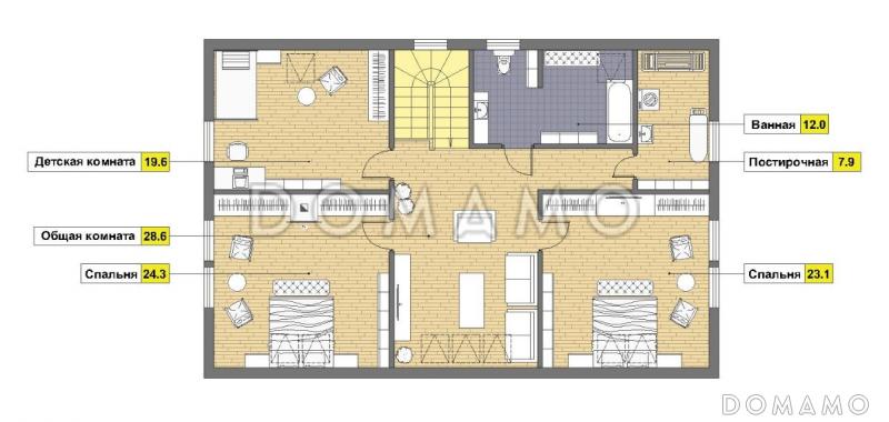 Проект дома из пеноблоков с постирочной на мансардном этаже / План мансардного этажа