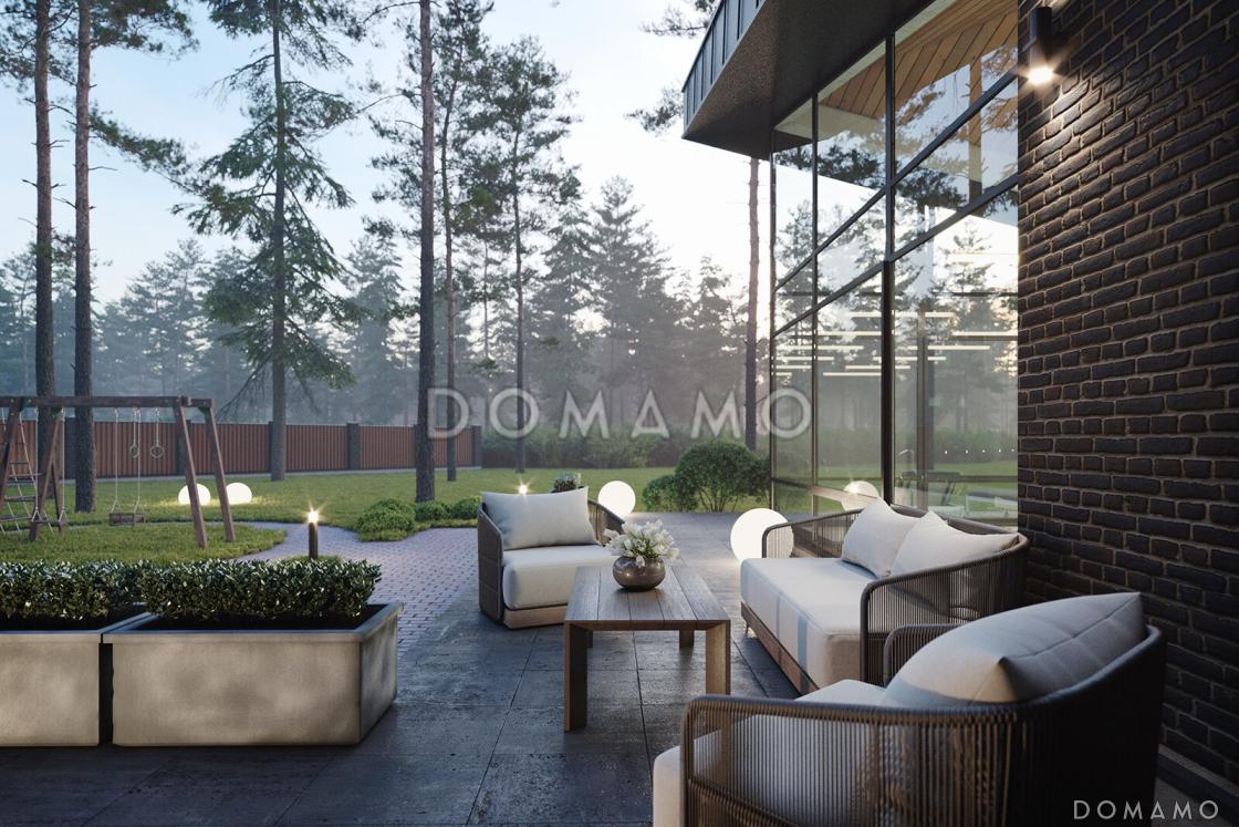 Проект современного каркасного дома с винным погребом, сауной и террасой барбекю / 5