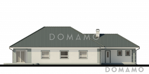 Проект одноэтажного дома из кирпича с просторной гостиной и с большим пристроенным гаражом / Фасад 4