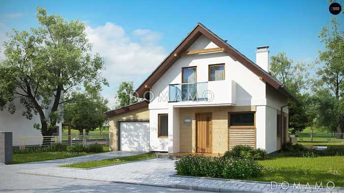 Проект одноэтажного мансардного дома из кирпича с тремя спальнями, кабинетом и гаражом 