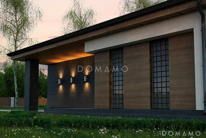 Проект стильного одноэтажного дома из кирпича для небольшой семьи Проект стильного одноэтажного дома из кирпича для небольшой семьи