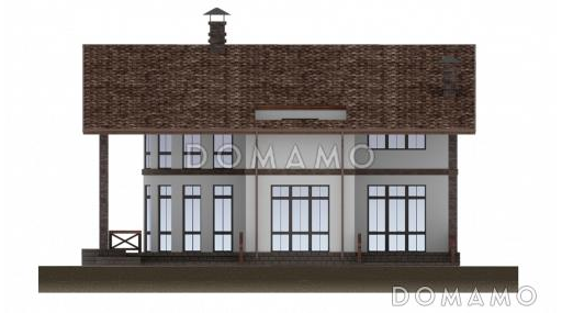Проект дома с пятью спальнями, открытой планировкой дневной зоны с закругленным углом / Фасад 1
