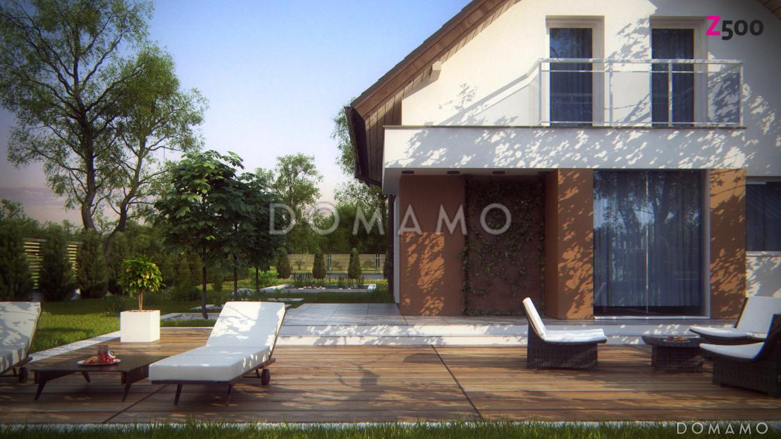 Проект классического одноэтажного мансардного дома из кирпича с эркером в столовой зоне, балконами и хозяйственным помещением / 5