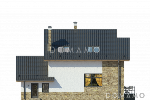 Частный загородный дом с террасой на первом и мансардном этаже, двумя спальнями на мансардном этаже с хозяйской ванной / Фасад 4