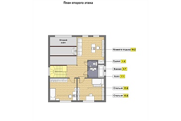 Проект мансардного дома из кирпича с крытой террасой, вторым светом и островным камином / План мансардного этажа