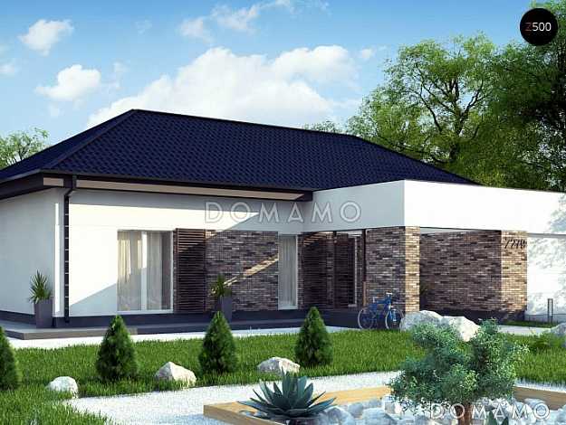 Проект одноэтажного дома из газобетона с тремя спальнями, гаражом на два автомобиля и барбекю на террасе Проект одноэтажного дома из газобетона с тремя спальнями, гаражом на два автомобиля и барбекю на террасе