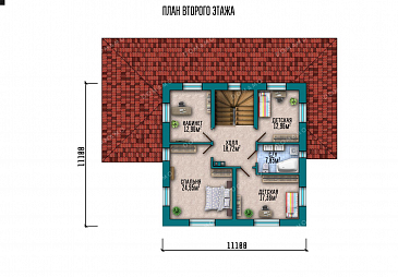 Проект дома из газобетона с террасой и тремя спальнями / План 2 этажа Проект дома из газобетона с террасой и тремя спальнями / План 2 этажа