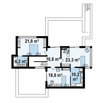 Проект красивого просторного двухэтажного коттеджа из кирпича с бассейном на цокольном этаже / План 2 этажа Проект красивого просторного двухэтажного коттеджа из кирпича с бассейном на цокольном этаже / План 2 этажа