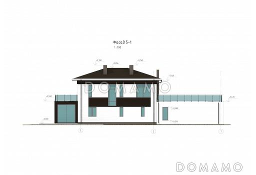 Проект дома с 3 спальнями, кабинетом, гаражом, сауной и спортзалом / Фасад 3