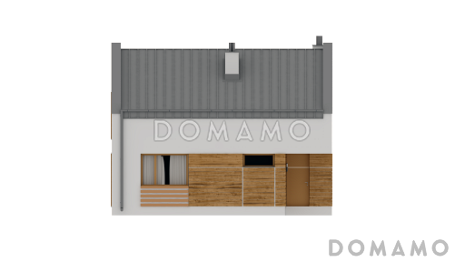 Проект компактного одноэтажного дома из газобетона с ночной зоной на мансардном этаже и открытой террасой вдоль дома / Фасад 3