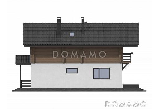 Проект двухэтажного дома из газобетона и бруса с балконом на две комнаты и террасой / Фасад 2