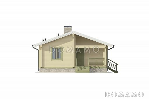 Проект одноэтажного дома с двумя спальнями, комнатой отдыха, гостиной с камином, сауной / Фасад 4