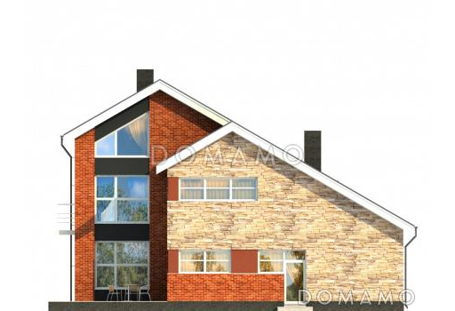 Проект дома с гаражом на одну машину, со спортзалом и душевой на втором этаже, большой мансардой / Фасад 1