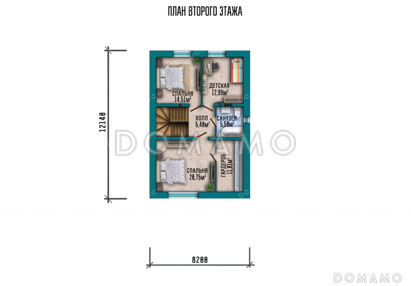 Проект двухэтажного дома с террасой / План 2 этажа