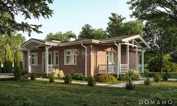 Проект одноэтажного дома с просторной террасой  Проект одноэтажного дома с просторной террасой