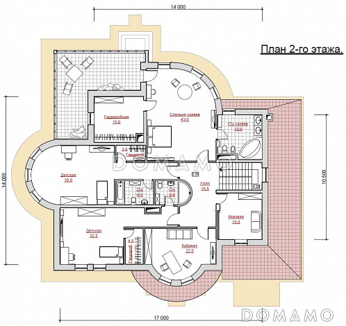 Проект двухэтажного загородного дома с мансардой / План 2 этажа