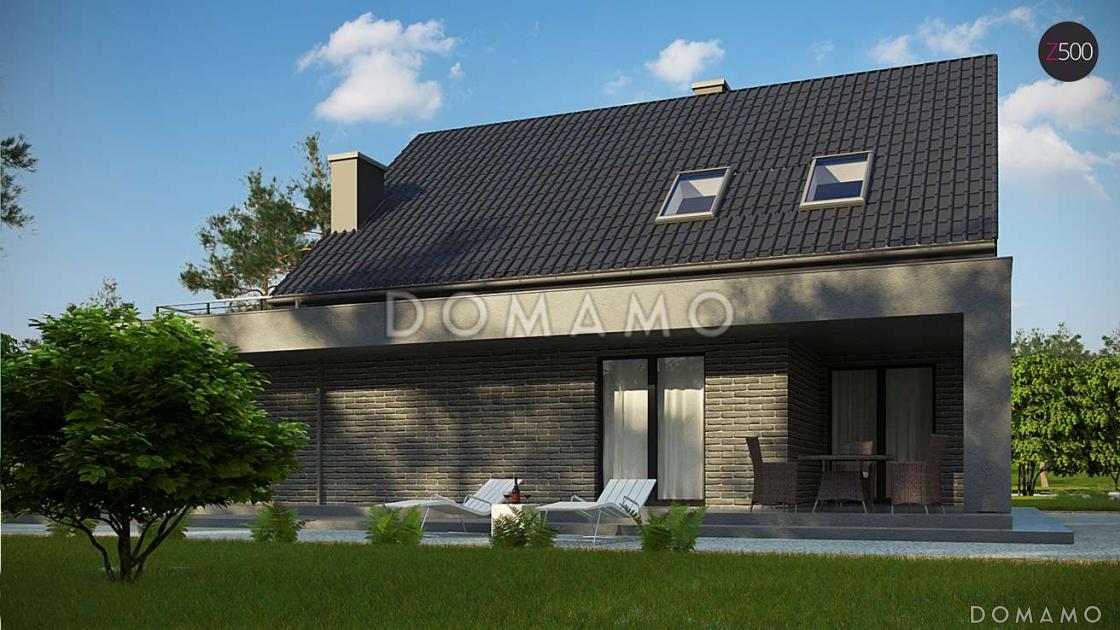 Проект одноэтажного мансардного дома из газобетона в современном стиле, с гаражом и террасой над ним / 5