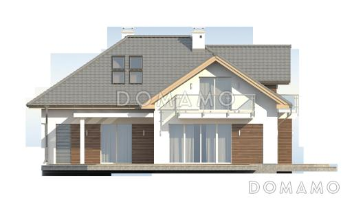 Проект просторного одноэтажного мансардного коттеджа из кирпича с гостевой спальней на первом этаже, кабинетом и гаражом / Фасад 2