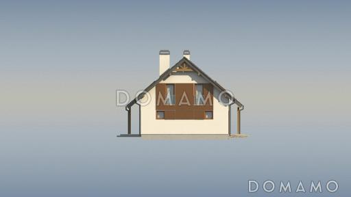Проект одноэтажного мансардного дома из кирпича с эркером в столовой зоне, кабинетом и со встроенным гаражом / Фасад 3