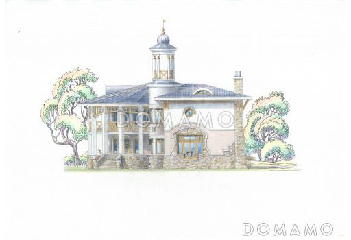 Проект коттеджа с круглым холлом и башенкой / Фасад 1