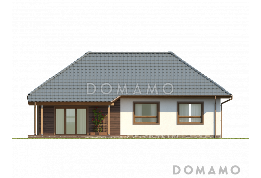 Проект одноэтажного дома из кирпича с тремя спальнями и крытой террасой / Фасад 2