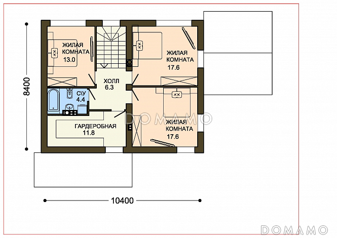 Проект двухэтажного жилого дома со строгой отделкой и удобной террасой / План 2 этажа