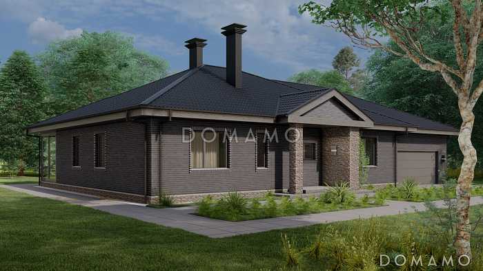 Проект одноэтажного дома с мансардой, верандой и гаражом на 2 машины Проект одноэтажного дома с мансардой, верандой и гаражом на 2 машины