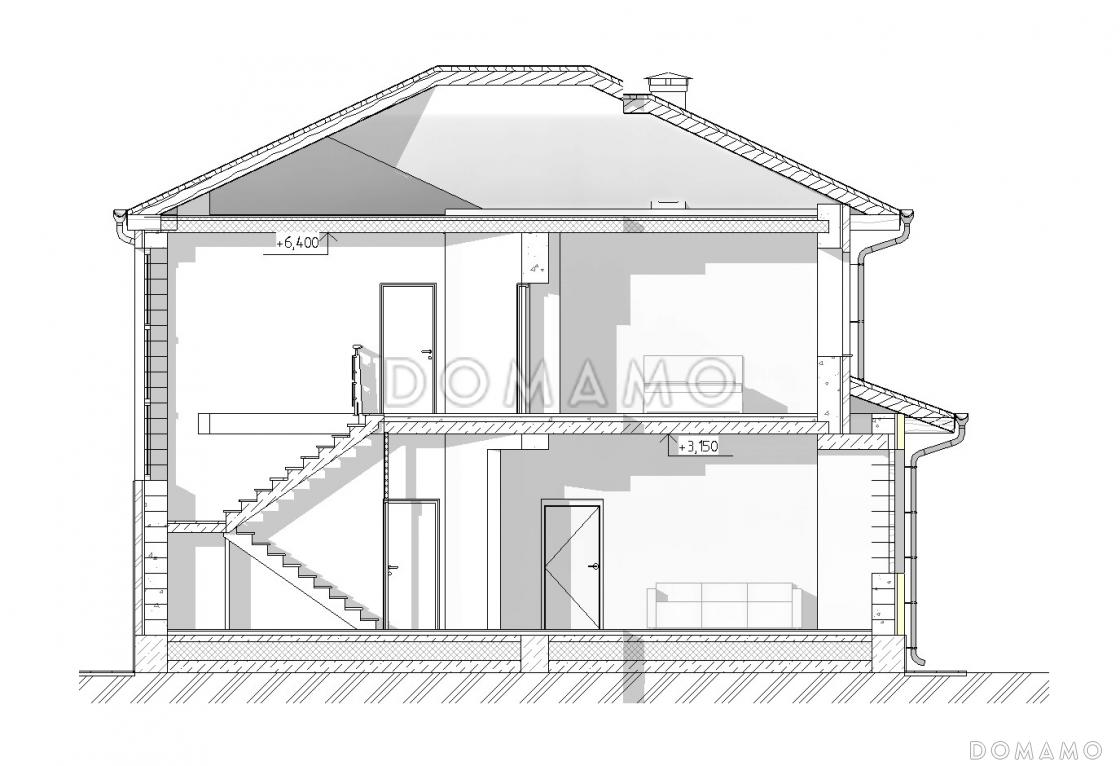 Проект двухэтажного дома с крытой террасой, ломаной гостиной, просторным холлом с выходом на лоджию / 6