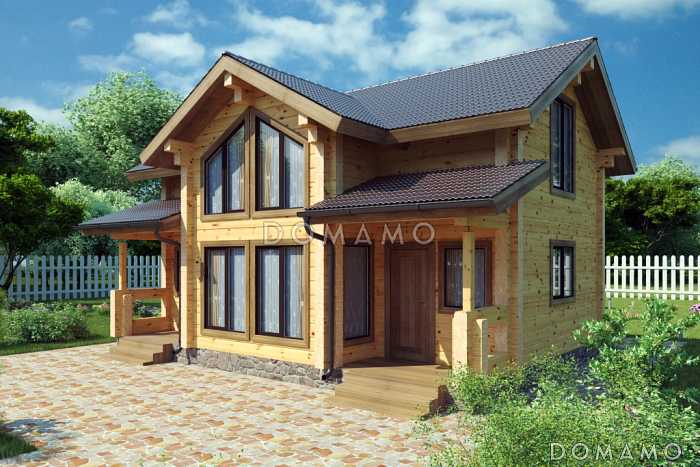 Проект уютного дома из клееного бруса с двумя просторными спальнями на мансардном этаже Проект уютного дома из клееного бруса с двумя просторными спальнями на мансардном этаже