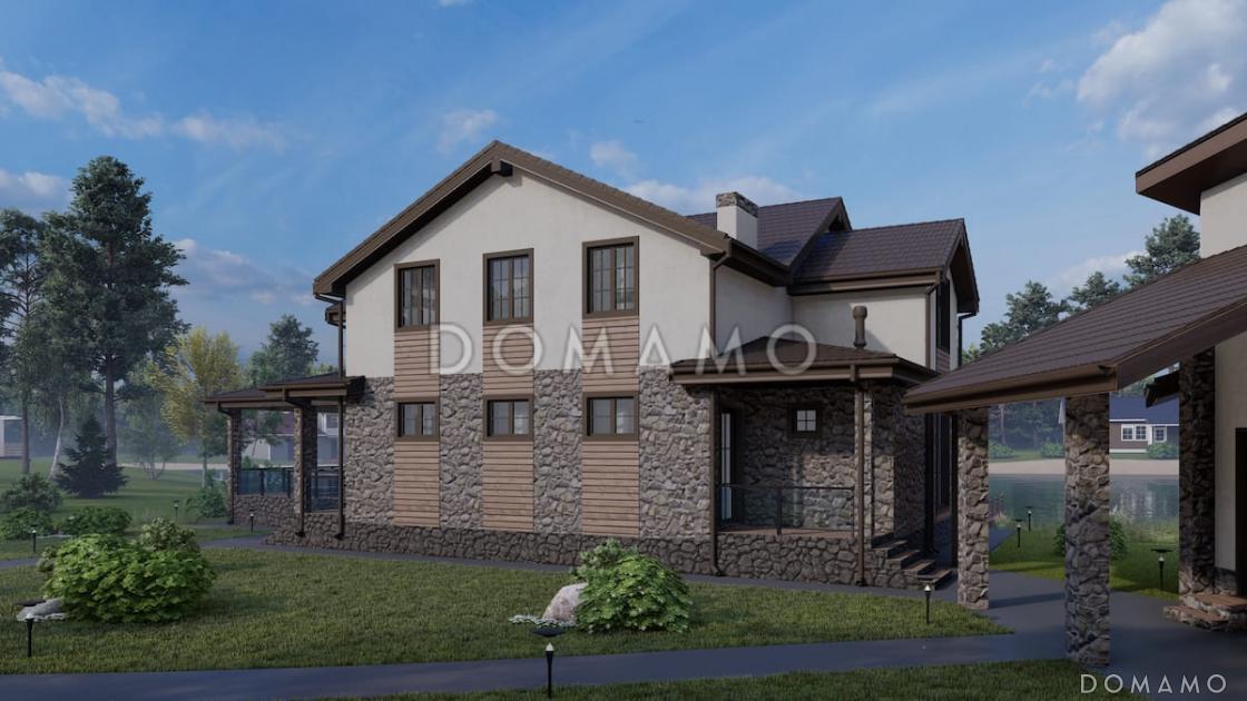 Проект коттеджа с мансардой, двусветной гостиной, сауной и верандой / 2