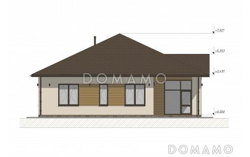 Проект одноэтажного дома со вторым светом для неровного участка S-152 / Фасад 4