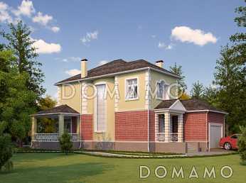 Проект двухэтажного дома с угловой террасой с выходом из гостиной