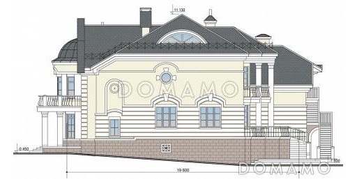 Проект коттеджа с двусветной гостиной и бассейном / Фасад 2